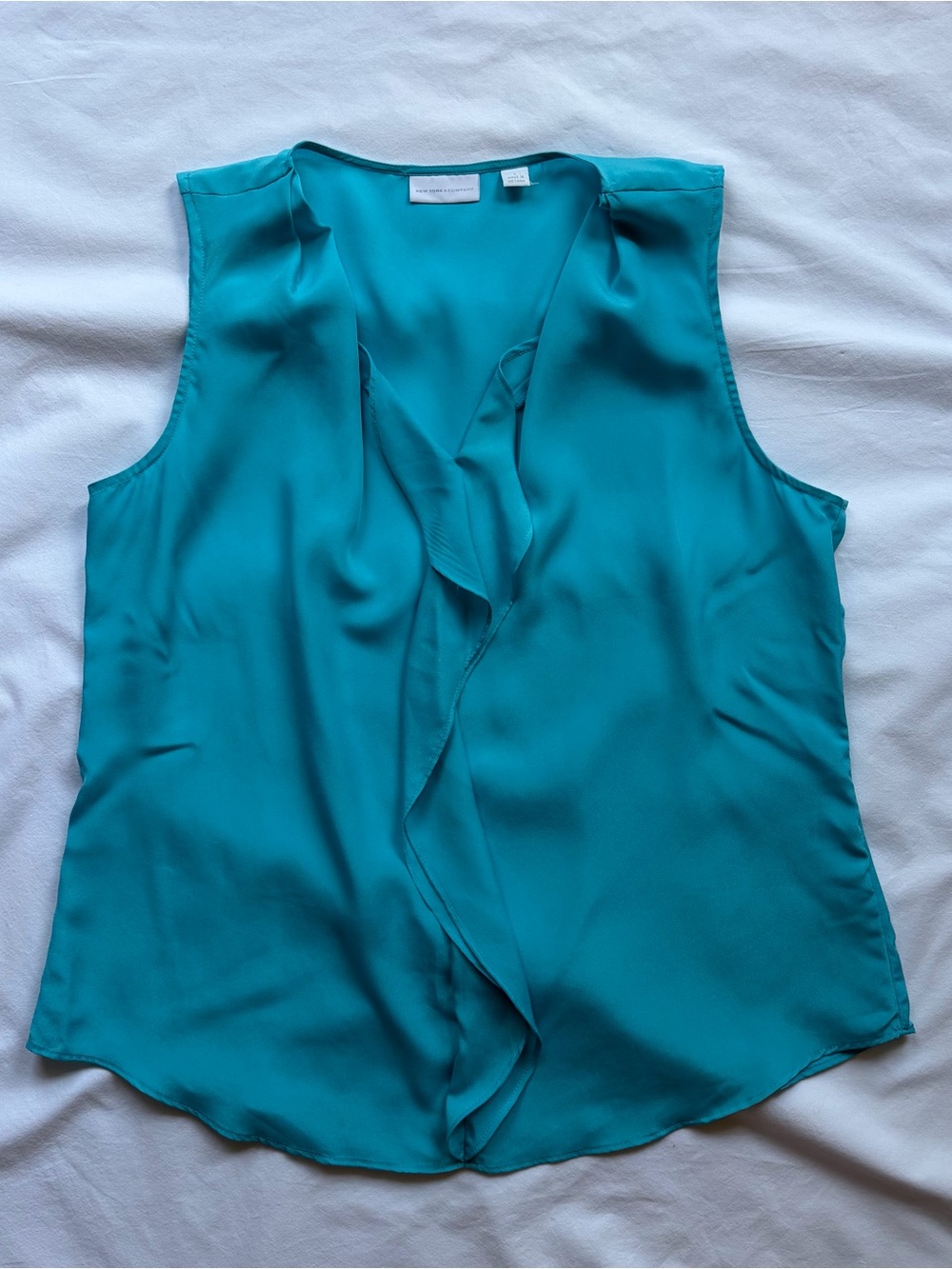 90s Ruffled V-Neck Sleeveless Top - Aqua